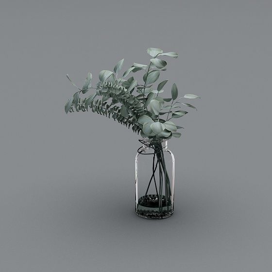 Elegant Eucalyptus in Glass Vase 3D model