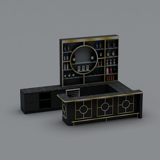 Sleek Modern Bar 3D model with Black Marble