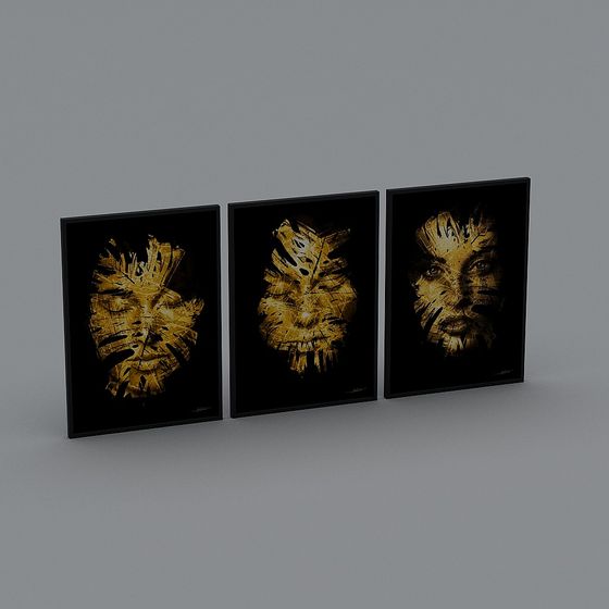 Elegant Abstract Mask Triptych 3D model for Art Projects