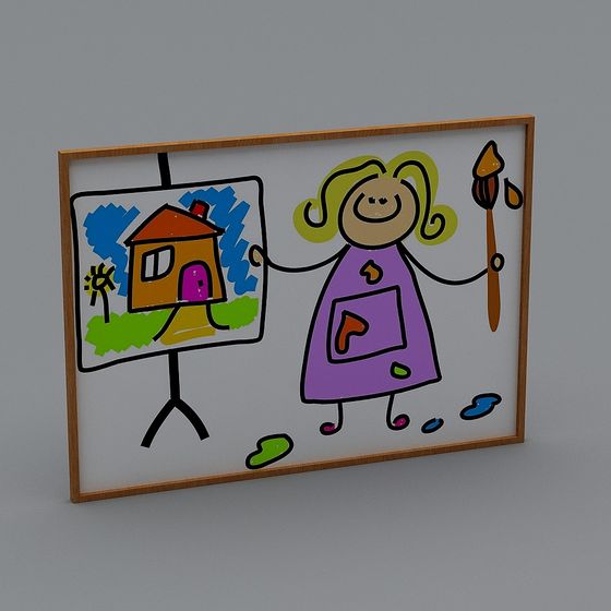 Colorful Low-Poly 3D Model of a Little Girl Painting 3D model