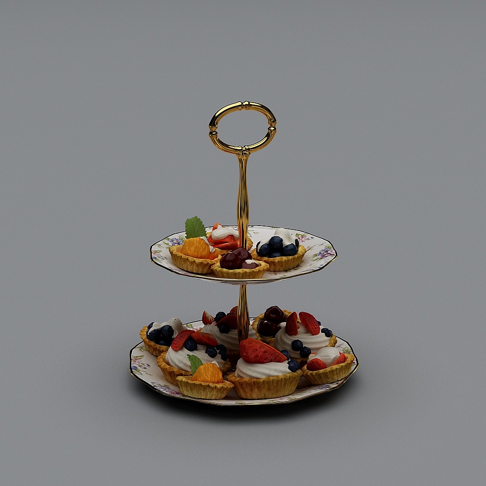 Elegant Three-Tier Fruit Tart Stand 3D model