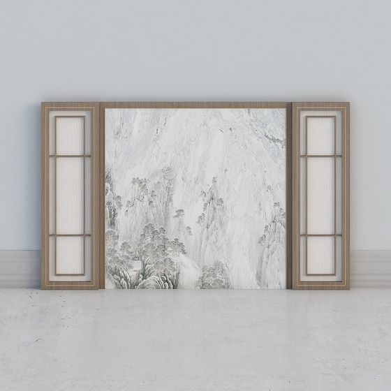 Stunning Landscape Painting Folding Screen 3D model