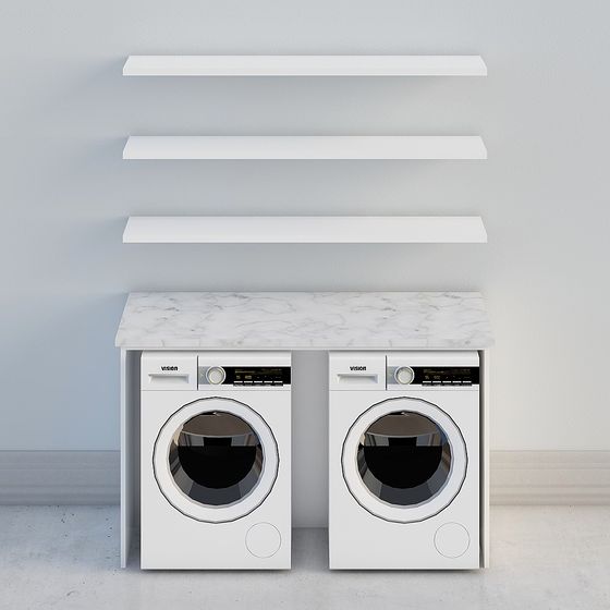 Minimalist Laundry Machine Combo 3D model