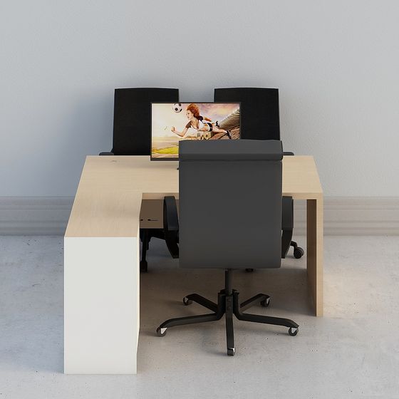 Stylish Double Work Desk 3D model for Modern Offices