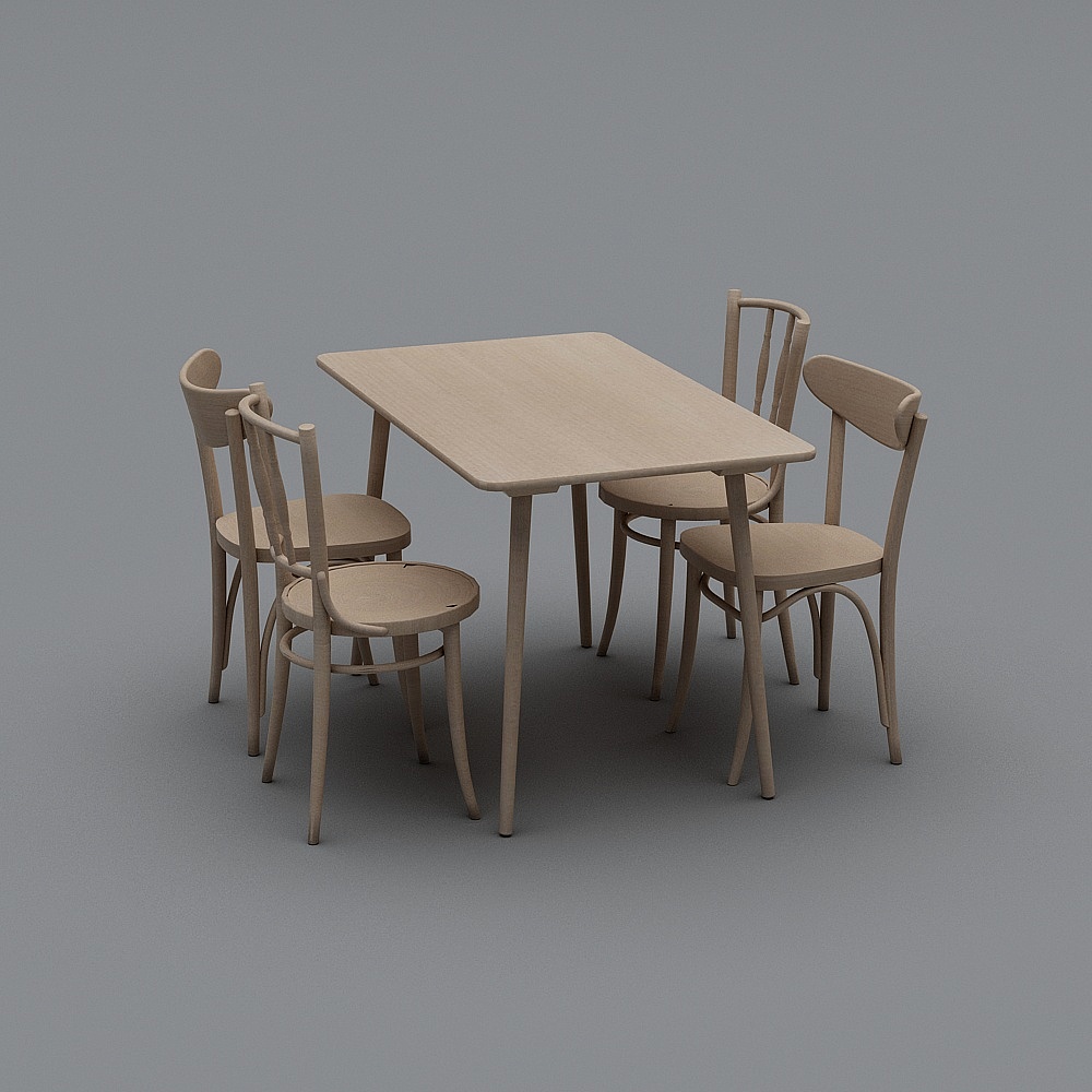 Stylish Wooden Dining Table and Chair Set 3D model