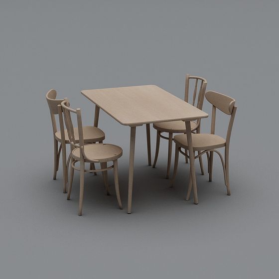 Wooden Dining Table and Chairs Set 3D model