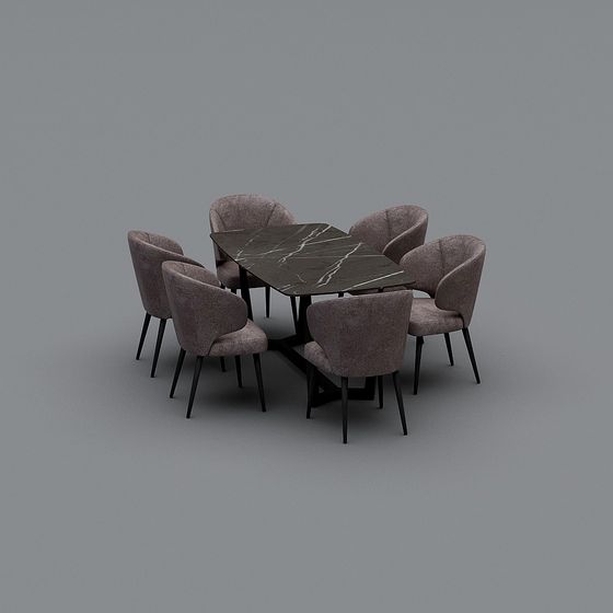 Elegant Low-Poly Dining Table and Chair Set 3D model