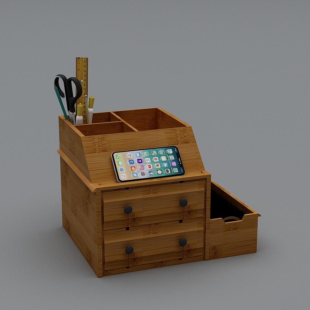 Stylish Bamboo Multi-Functional Storage Box 3D model