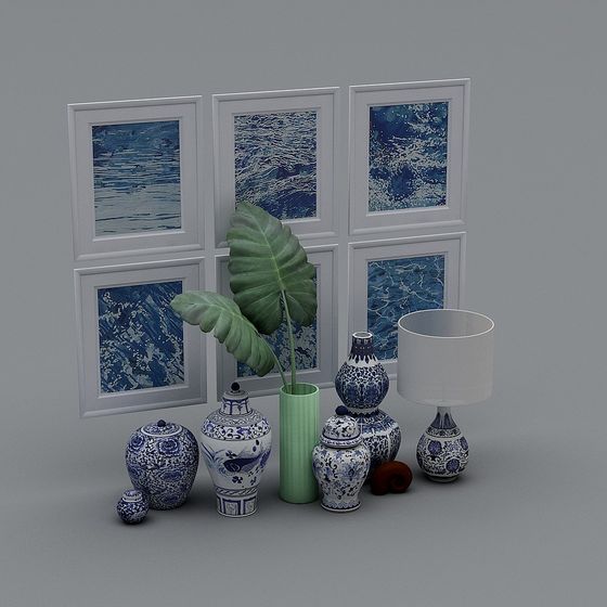 Blue and White Porcelain Ornament Collection 3D model
