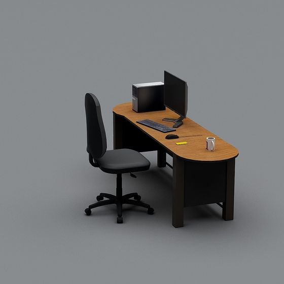 Low Poly Computer Desk and Chair 3D model