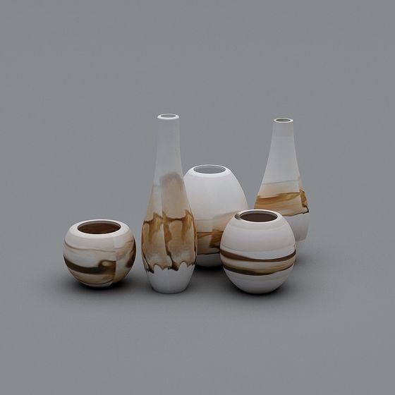 Luxurious Low-Poly Vase Set 3D Model