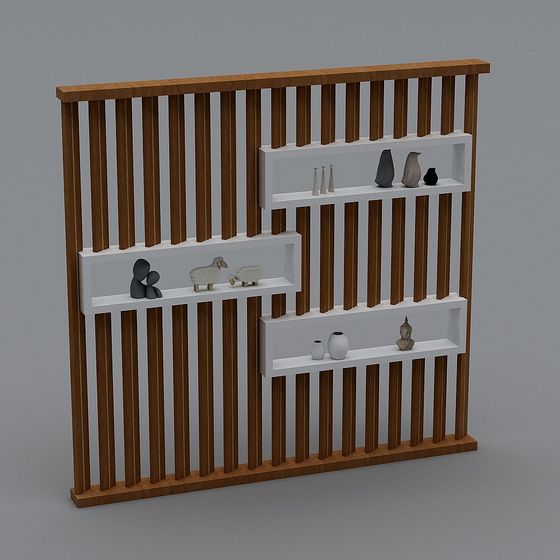 Stylish Wooden Partition Shelf 3D model