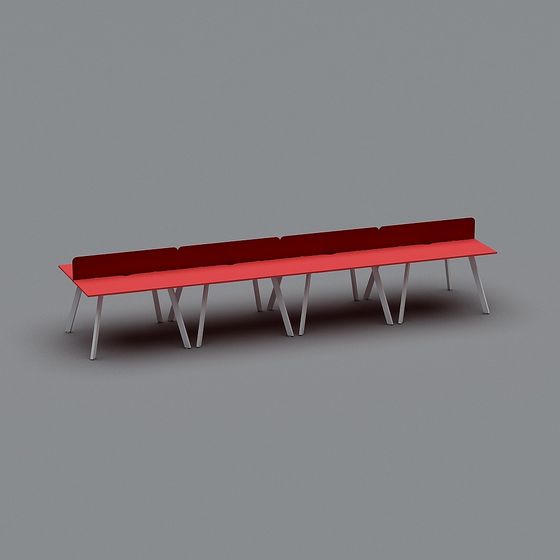 Stylish Red Low-Polygon Bench 3D model