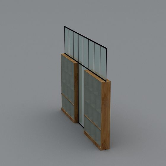 Glass and Wood Frame Railing 3D model