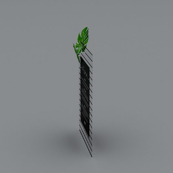 Stylish Floating Plant Rack 3D Model – Metal Mesh & Plants