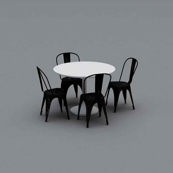 Stylish Round Table and Chairs 3D model