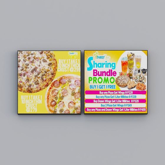 Pizza and Milk Tea Promotion Posters 3D model