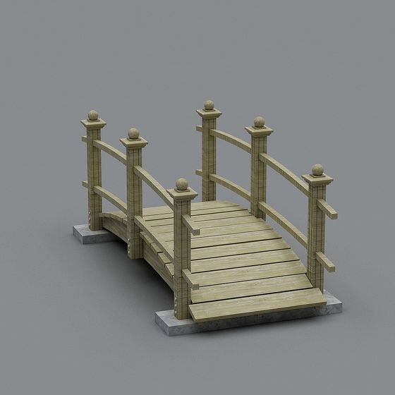Elegant Wooden Bridge 3D model