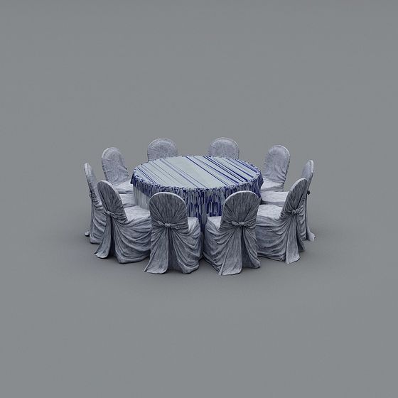 Futuristic Gray-Blue Dining Table and Chairs 3D model