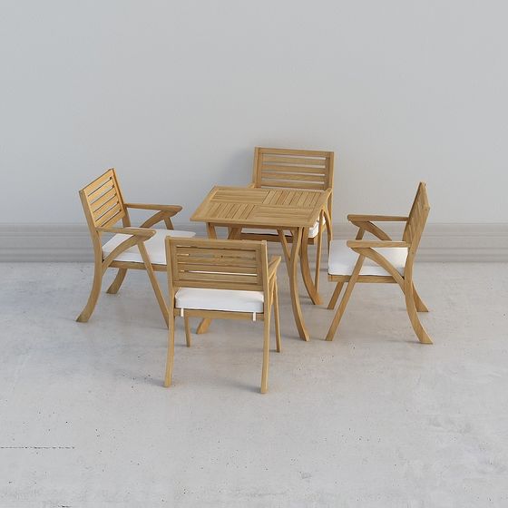Wooden Outdoor Dining Table and Chairs 3D model for Creative Projects