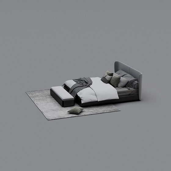 Elegant Low-Polygon Bed 3D model for Modern Interiors