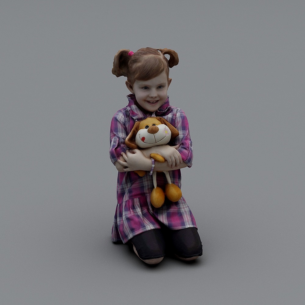 Charming Little Girl with Plush Dog 3D model