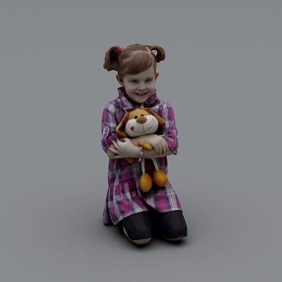 Charming Little Girl with Plush Dog 3D model