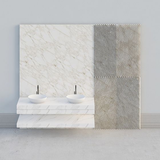 Minimalist Marble Double Basin Vanity 3D model