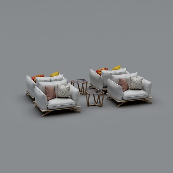 Stylish Low Poly Sofa Set 3D model