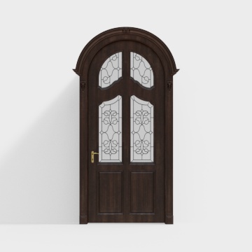 European lacquered wood glass round arch entrance door
