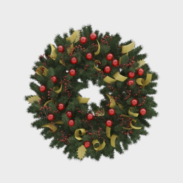 Festive Low-Poly Christmas Wreath 3D Model – Holiday Decor