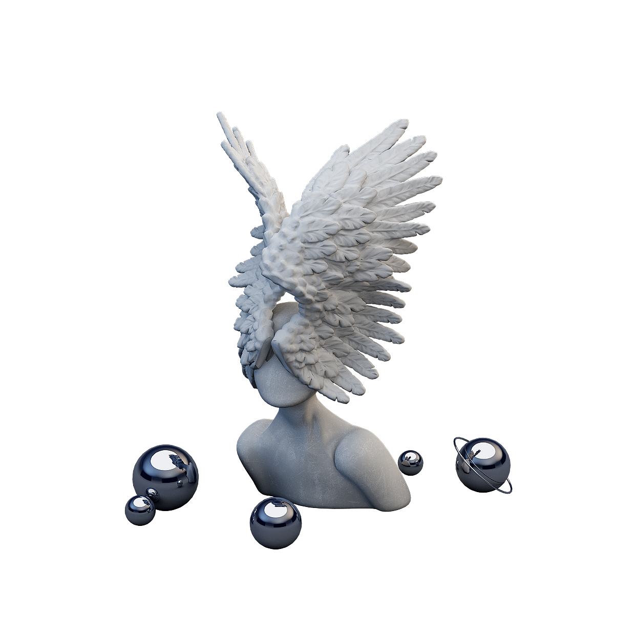 Winged Muse 3D Model – Classical Feathers & Silver Details