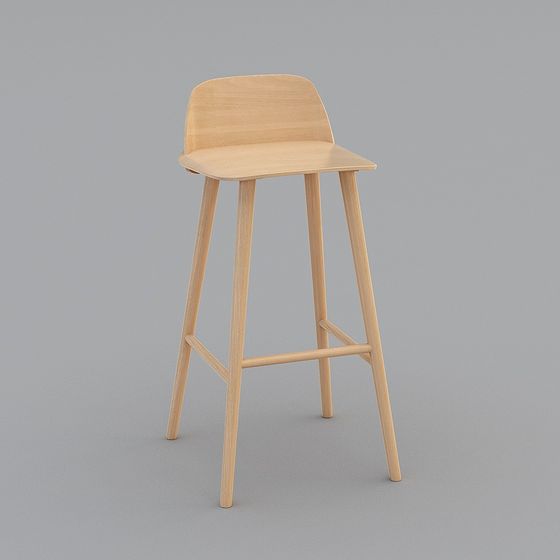 Stylish Wooden Bar Stool 3D model for Modern Interiors