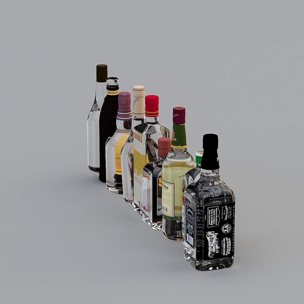 Realistic 3D Model of Liquor Bottles for Designers
