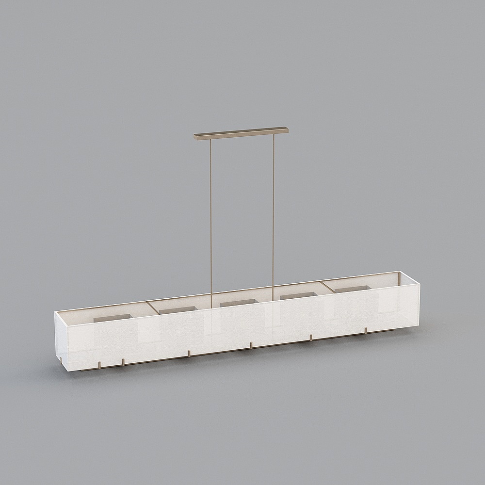 Modern long white rectangular ceiling light with gold metal frame on grey background