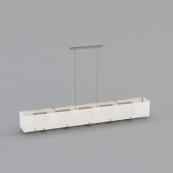Modern long white rectangular ceiling light with gold metal frame on grey background