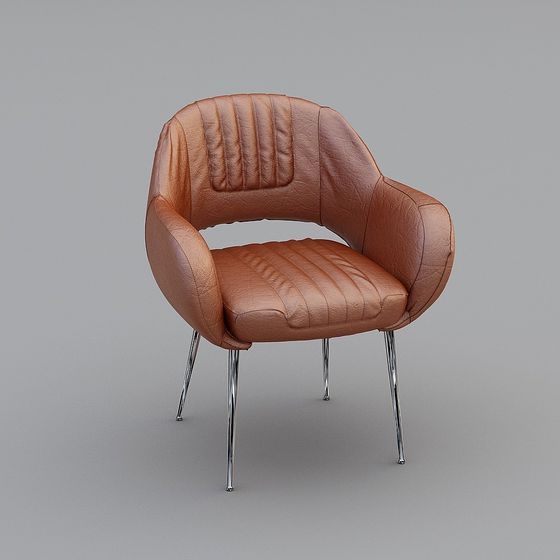 Stylish Low-Poly 3D Model Chair with Brown Leather Finish