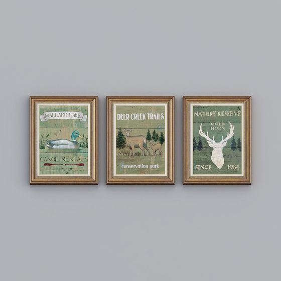 Nature Triptych 3D model - Vintage Meets Modern