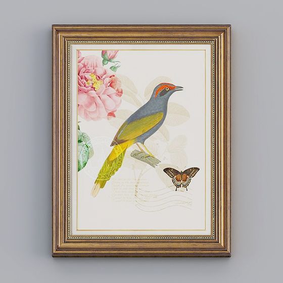Charming Floral Bird Frame 3D model