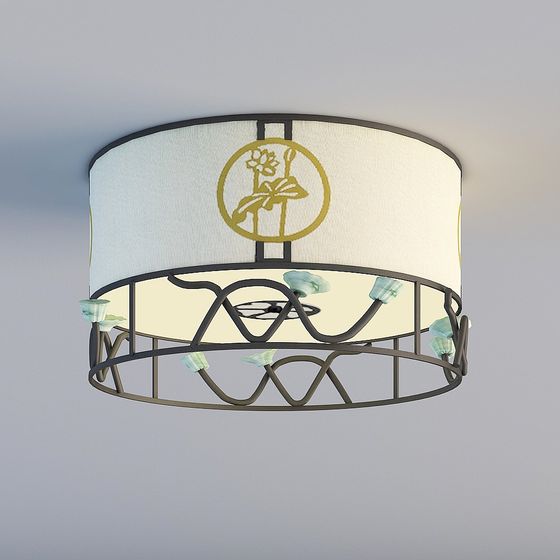 Lámpara de techo de metal y tela