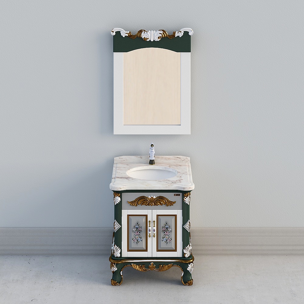 Elegant Vintage Bathroom Cabinet 3D model