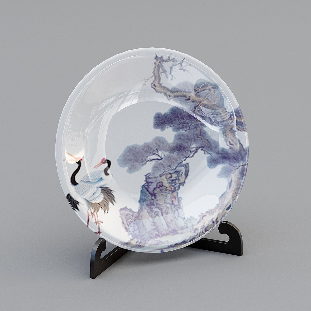 Ink-Wash Crane Plate 3D model