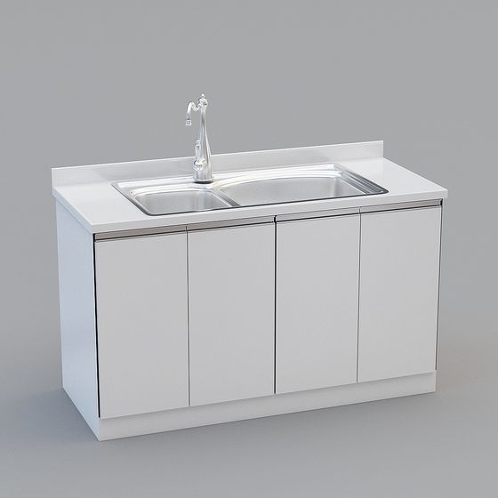 Modern Low-Poly Kitchen Sink Cabinet 3D Model