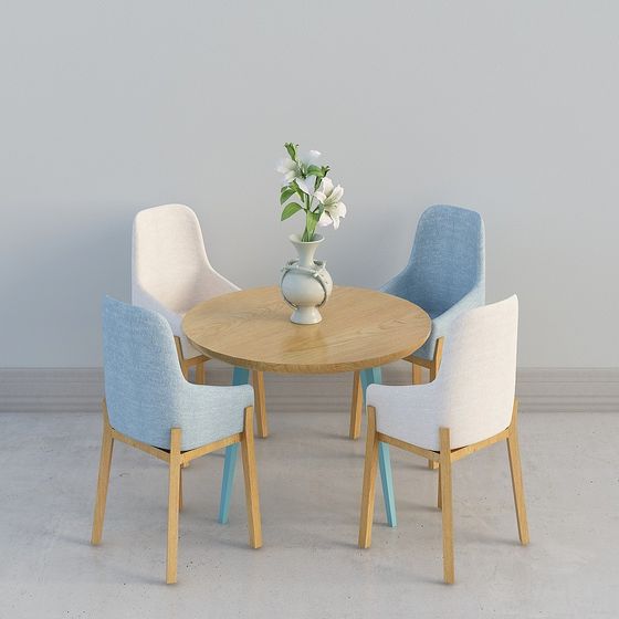 Round Table with Four Chairs 3D model
