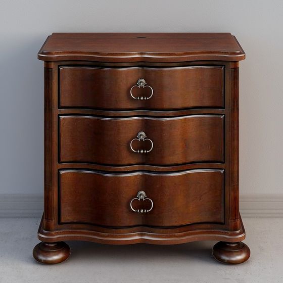Elegant Curved Wooden Nightstand 3D model