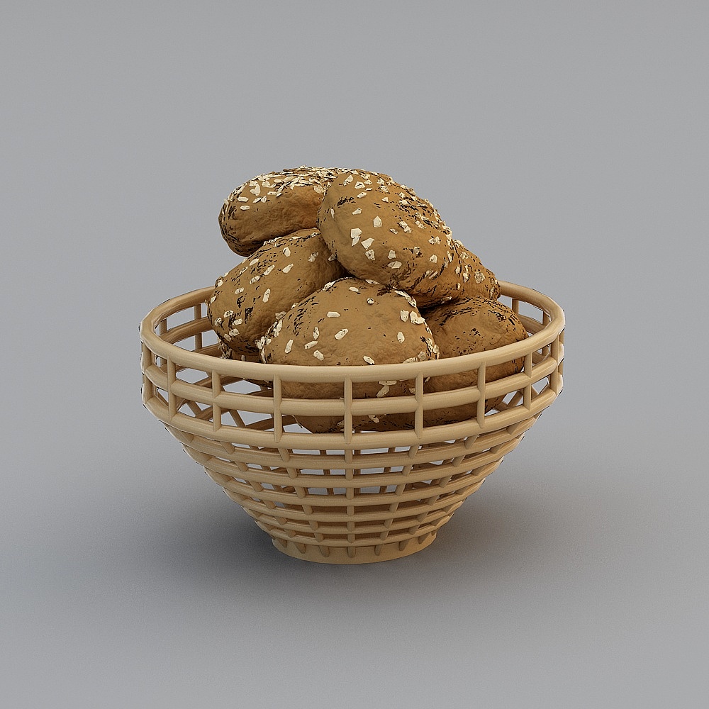 Freshly Baked Bread Basket 3D Model