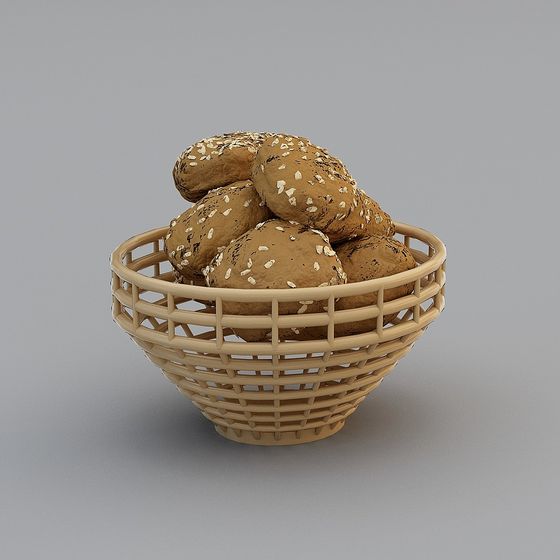 Freshly Baked Bread Basket 3D Model
