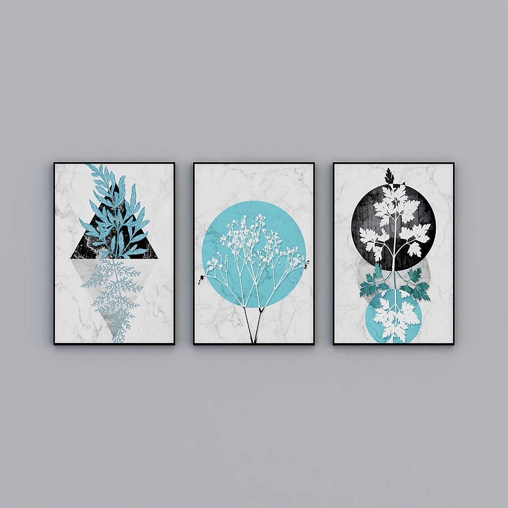 Living room decorative painting modern simple flower triple pain