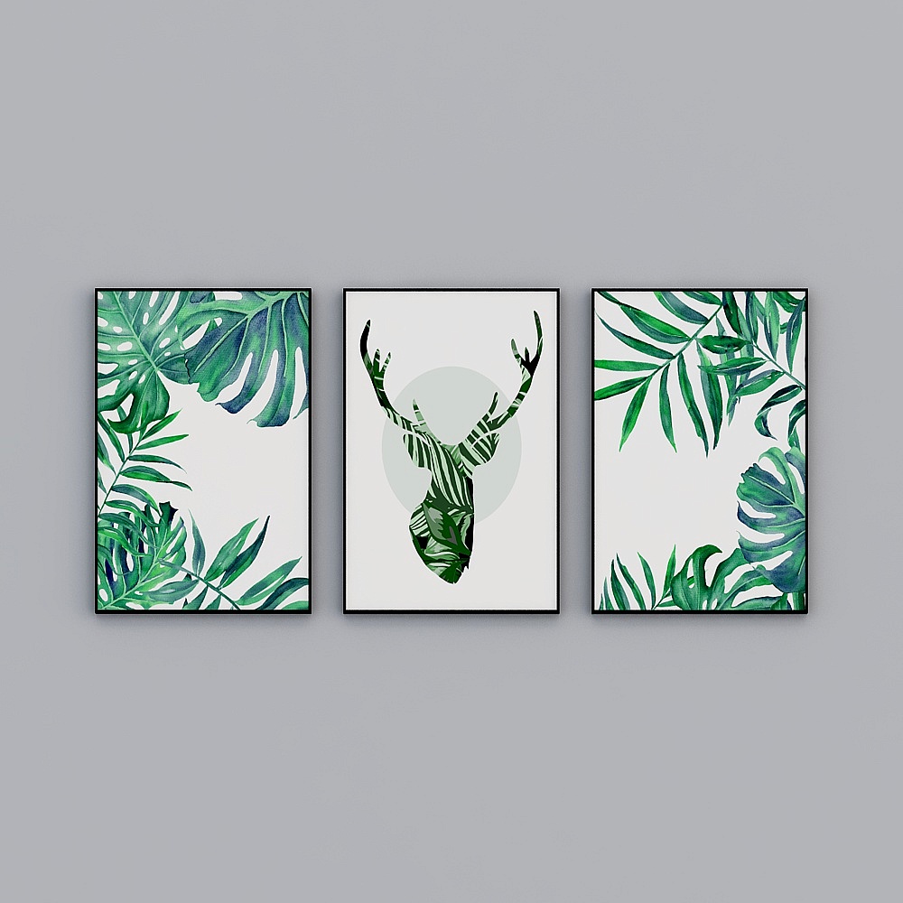 Bắc Âu vẽ tay Milu Deer Flower Bộ ba bức tranh trang trí