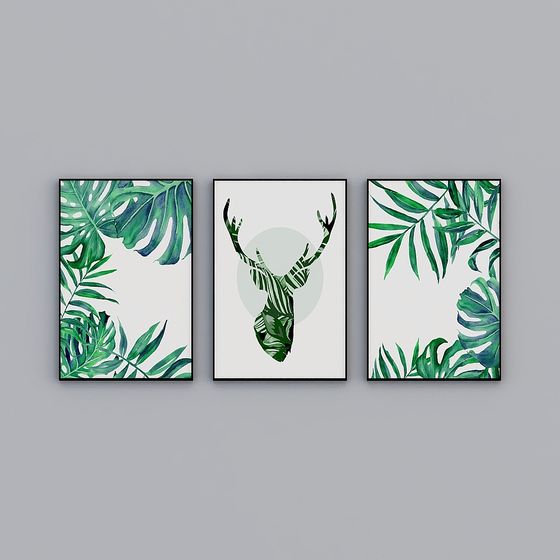 Bắc Âu vẽ tay Milu Deer Flower Bộ ba bức tranh trang trí